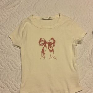Altar'd State Cream Tee with Red Bow